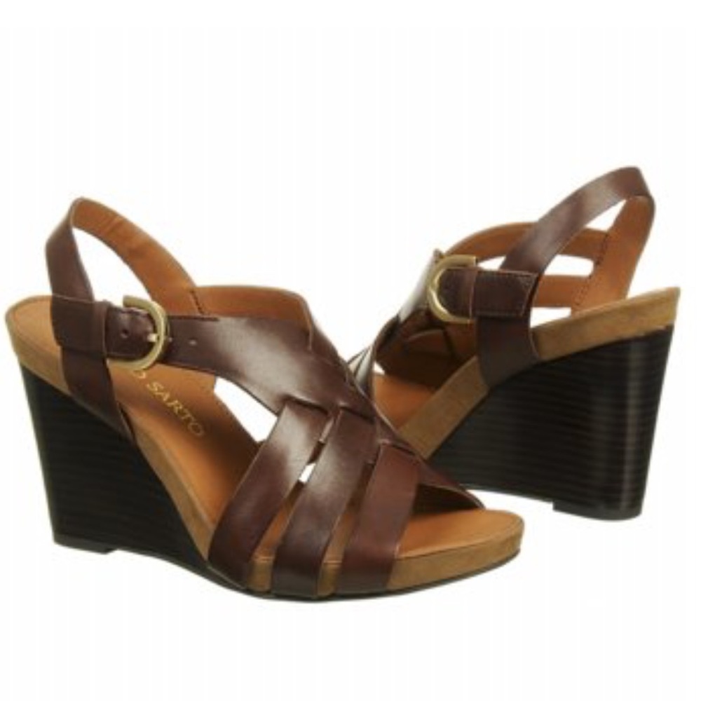 Franco Sarto Hanako Brown Leather Wedge